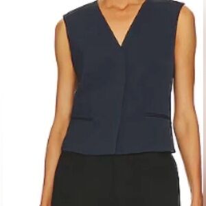Theory Women's Slim Vest in Nocturne Navy Oxford Crepe Size Small